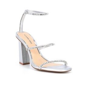 NWT Gianni Bini Elegant Silver Rhinestone Open Toe Sandals Block Heels Women 8M